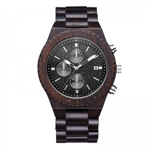 Wooden Watch Men\'s Chronograph Black Multifunction Eco-friendly Natural Wood Watch