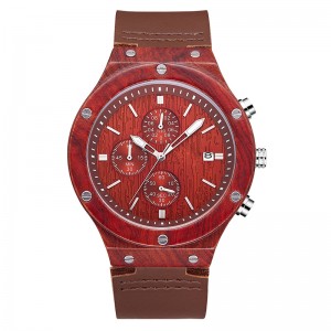 2019 New Red Soft Leather Strap Sandalwood Dial Wrist Wood Watch