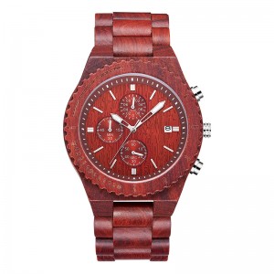 Red Sandalwood Waterproof Watch with Date Display Fashion Quartz Watches